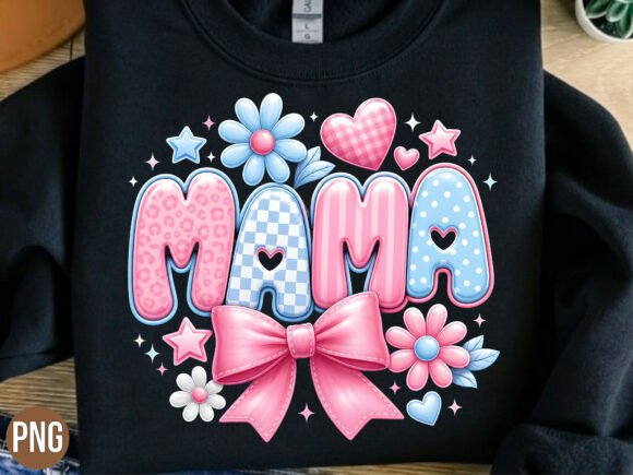 Download Cute Mama Pink Bow Floral PNG T-Shirt - Mama Collection