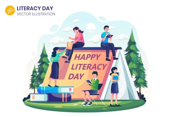 Download Literacy Day Illustration - SVG AI EPS - Literacy Collection